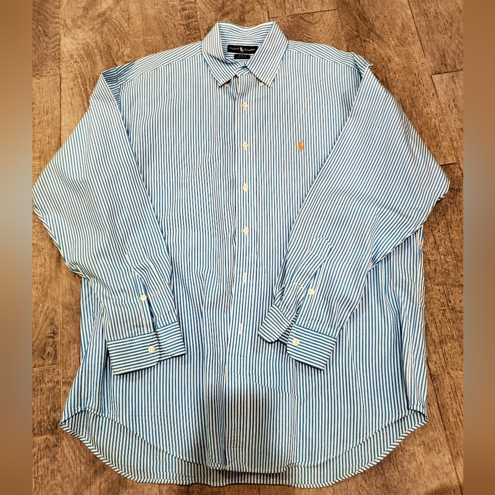 Ralph Lauren Blake Mens Size Large Button Up Long Sleeve Shirt - Blue and White